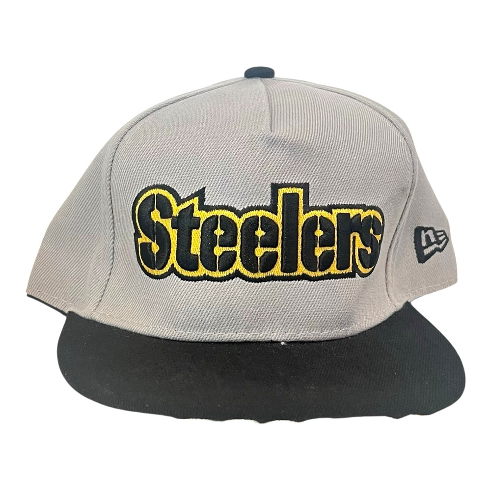 Vintage Pittsburgh Steelers New Era Hat Cap Snapback Black Spell Out Logo Mens